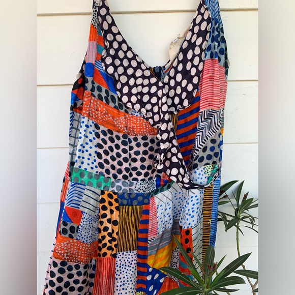 Gorman X Julia Flanagan Silk Blend Multi Printed Jumpsuit 14 Patchwork Crop Dot - Picture 11 of 11